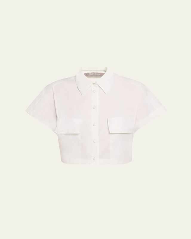 Boxy Cropped Button Down Poplin Top